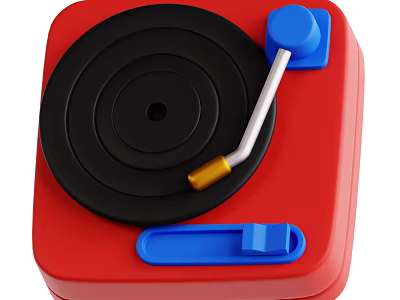 Smart Machine Red Turntable Design With Black Platter Blue Button And Silver Tonearm Golden Tip 3d model