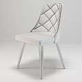 Elegant Modern Dining Chair With Black Leather Seat Diamond Tufted Backrest And Wooden Legs
