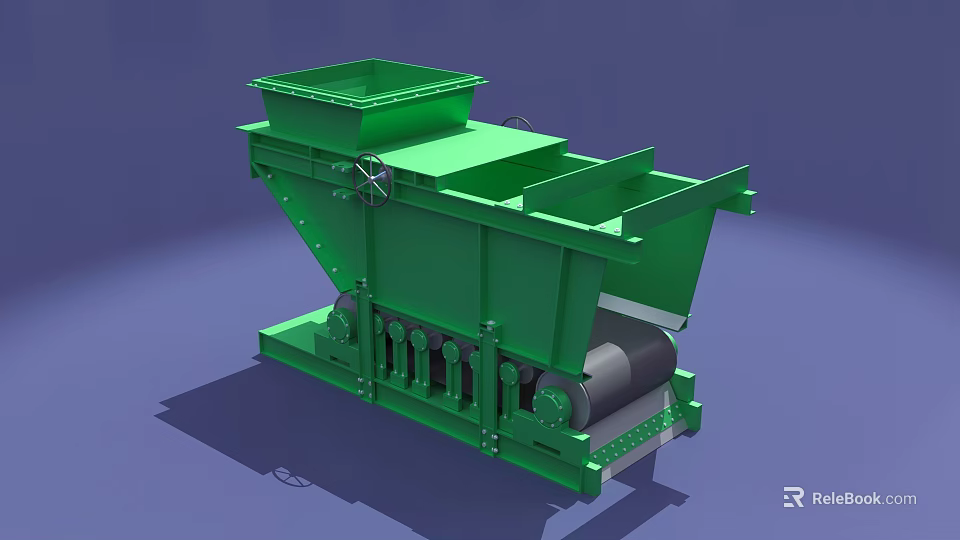 Green Industrial Processing Equipment with Conveyor Belt and Feeding Hopper System 3d model 