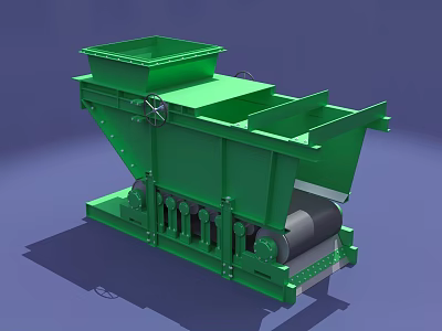 Green Industrial Processing Equipment with Conveyor Belt and Feeding Hopper System 3d model
