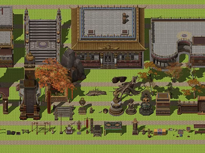 Traditional Road Facilities Featuring Pathways Steps Sculptures And Classic Architecture 3d model