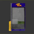 Candy Crane Machine Building Structure With Blue Exterior Yellow Coin Slot And Transparent Window