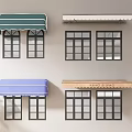 Colorful Window Awnings With Striped And Solid Designs For Storefront And Home 3d model