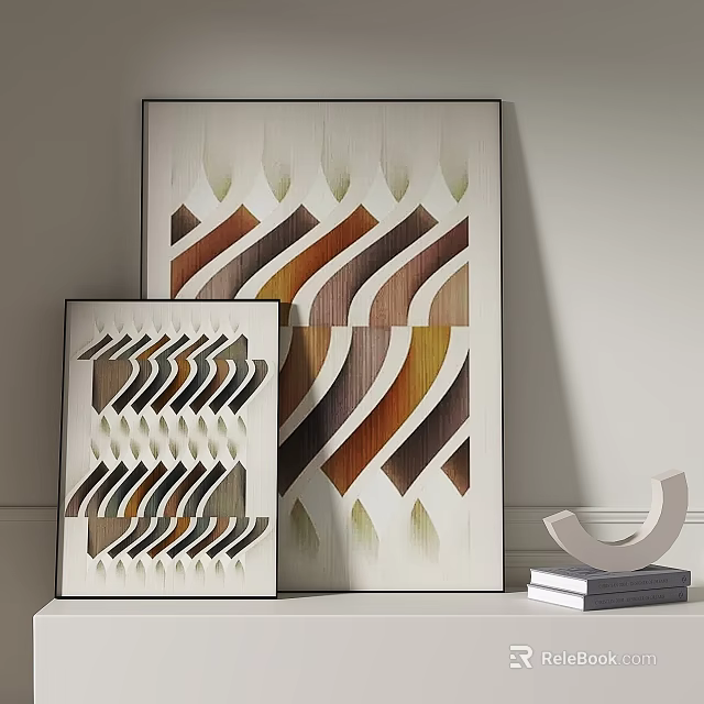 Modern Abstract Wall Art Decor With Geometric Patterns And Wooden Frames 3d model