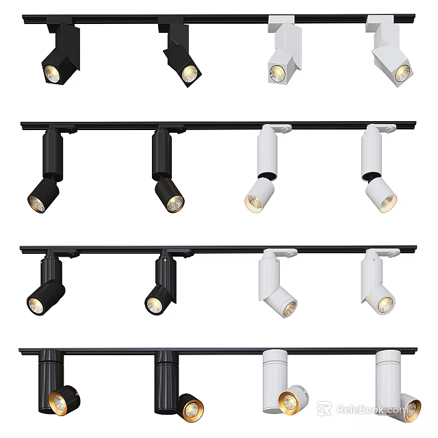 Track Mounted Downlights and Spotlights with Black and White Finish Adjustable Heads Modern Design 3d model 