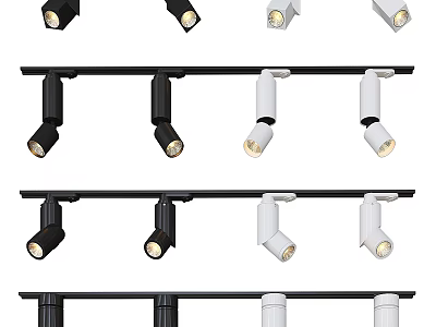 Track Mounted Downlights and Spotlights with Black and White Finish Adjustable Heads Modern Design 3d model