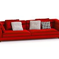 Modern Red Two Seater Sofa with Gray and Black White Patterned Cushions 3d model