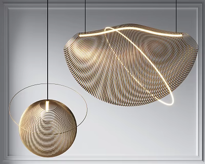 Modern Artistic Chandeliers With Textured Metal Mesh And Illuminated Wavy Design 3d model