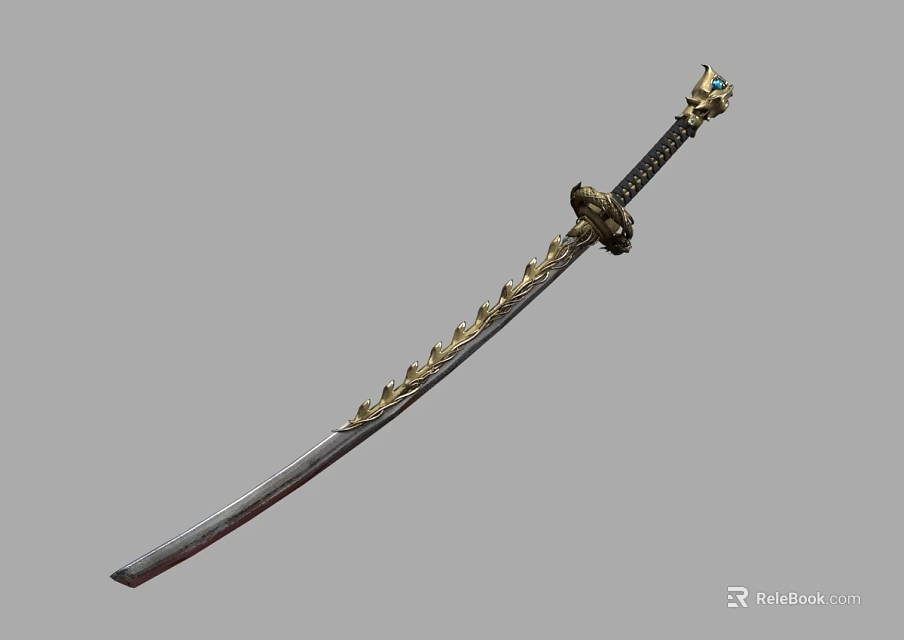 Traditional Samurai Sword with Decorative Hilt and Golden Accents for Collectors 3d model 