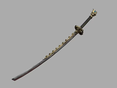 Traditional Samurai Sword with Decorative Hilt and Golden Accents for Collectors 3d model