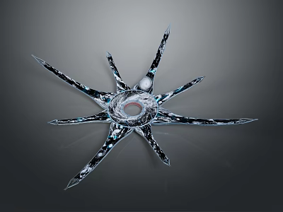 Star Shaped Glass Sculpture With Black Accents And Central Circular Opening 3d model