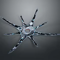 Star Shaped Glass Sculpture With Black Accents And Central Circular Opening