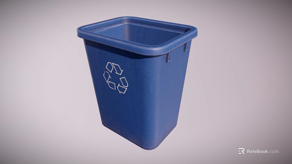 Blue Plastic Recycle Bin With White Recycling Symbol Durable Waste Container 3d model