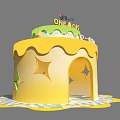 Yellow Cake Shaped Decoration with KIRIN Logo One OK Star Decorations and Colorful Base