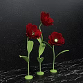 Beautiful Photo Checkin Spot Featuring Red Flowers Green Stems Leaves Black Background and Marble Countertop