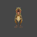 Low Poly Style Reptile T Rex With Open Mouth Sharp Teeth Brown Yellow Geometric Shapes