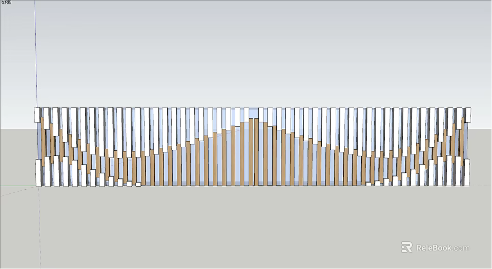 Modern Feature Wall With Vertical Wooden Slats And Geometric White Patterns 3d model