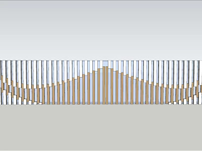 Modern Feature Wall With Vertical Wooden Slats And Geometric White Patterns 3d model