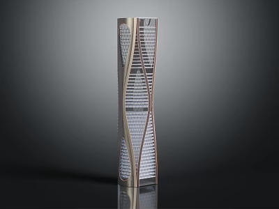 Modern Twisted Tower Building With Glass Grid Facade And Metal Structure Design 3d model