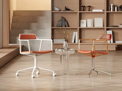 Modern Leisure Chairs With Orange Cushions White Gold Frames And Transparent Side Table In Stylish Room 3d model