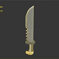 Serrated Metal Knife With Decorative Blade And Golden Screw Handle Design
