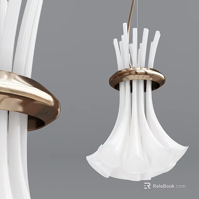 Modern Chandelier With White Glass Tubes And Metal Ring Design 3d model 