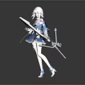 Game Anime Character With White Hair Pink Streaks And Blue White Outfit Holding Mechanical Longsword