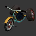 Colorful Tricycle With Large Wheels Red Rims Blue Seat And Yellow Frame