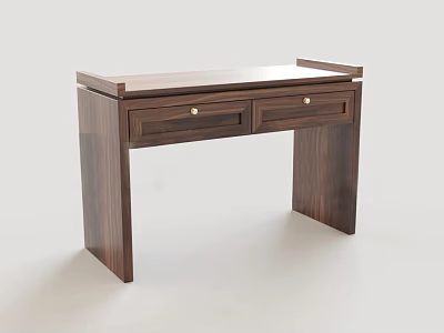 Minimalist Wooden Desk With Two Drawers And Gold Handles Modern Design 3d model
