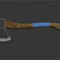 Durable Metal Head Axe With Wooden Handle And Blue Grip Design