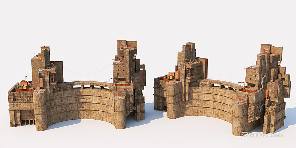 Ancient Medieval Castle Architecture With Curved Stone Walls And Tower Structures 3d model