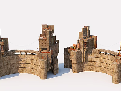 Ancient Medieval Castle Architecture With Curved Stone Walls And Tower Structures 3d model