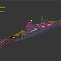 Detailed Warship Model With Orange Deck Gray Hull And Military Turrets