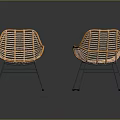 Natural Rattan Leisure Chairs with Black Metal Legs Modern Minimalist Living Room Decor