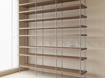 Multi Tiered Modern Bookcase With Metal Frame And Wooden Shelves In Room With Window 3d model