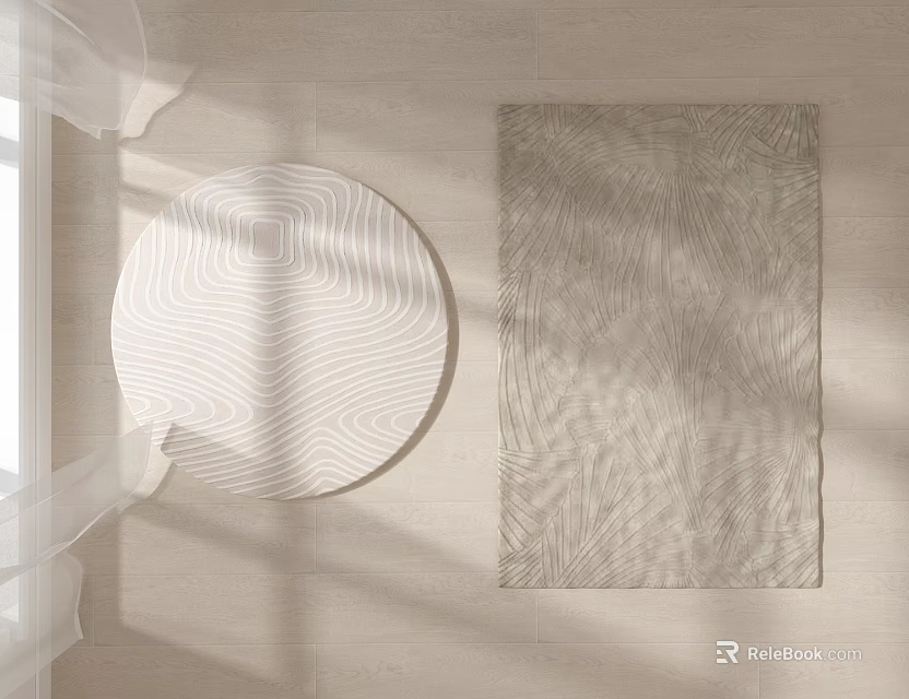 Light Colored Round Rug With Striped Pattern For Modern Living Room Floor Decor 3d model 