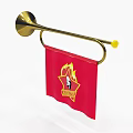 Brass Musical Instruments and Art Supplies Featuring Red Flag with Flame Emblem Design