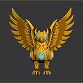 Golden Eagle Shaped Mechanical Figurine With Spread Wings Glowing Eyes And Gemstone Details