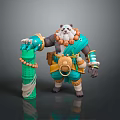 Panda Warrior Character Design With Green Bamboo Staff And Blue Outfit
