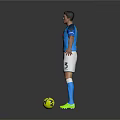 Man in Napoli Jersey White Shorts Blue Socks Green Football Boots Standing with Football