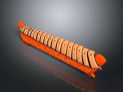 Orange Long Rectangular Striped Patterned Decorative Cushion With Intricate Design 3d model