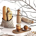Stylish Dinnerware Set With Natural Branches Vase Decoration Bread Muffin Oranges Wine Glass Cup Placemats