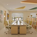 School Reading Room With Bookshelves Round Tables Colorful Chairs And Triangle Ceiling Lights