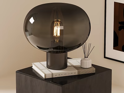 Black Round Glass Shade Table Lamp on Stacked Books with Aromatherapy Sticks 3d model