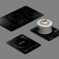 Modern Black Kitchen Induction Cooktops And Electric Hob Appliances With Pot On Countertop
