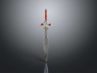 Decorative Fantasy Sword With Silver Blade Red Hilt Ornate Guard And Blue Runes 3d model