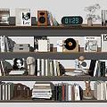 Stylish Decorative Ornament Set For Bookshelf With Books Vinyl Record Clock And Sculptures