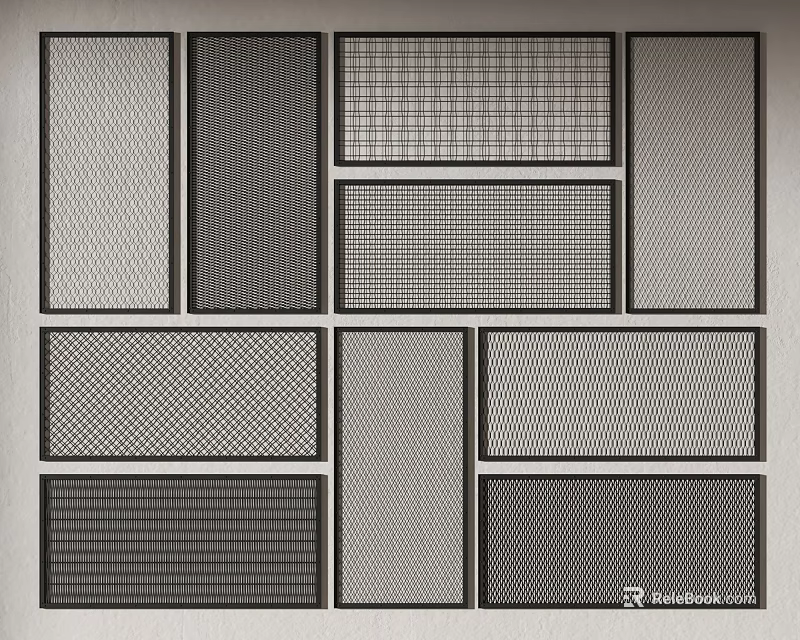 Various Metal Fence Panels Featuring Grid Striped And Patterned Design Styles 3d model 