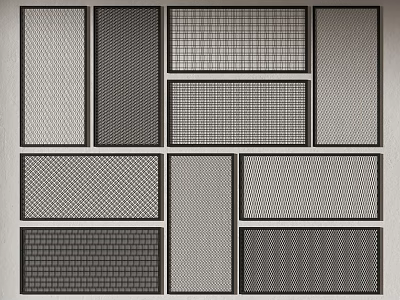Various Metal Fence Panels Featuring Grid Striped And Patterned Design Styles 3d model