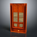 Vertical Wooden Cabinet With Glass Panel Doors Rectangular Design And Decorative Knob 3d model